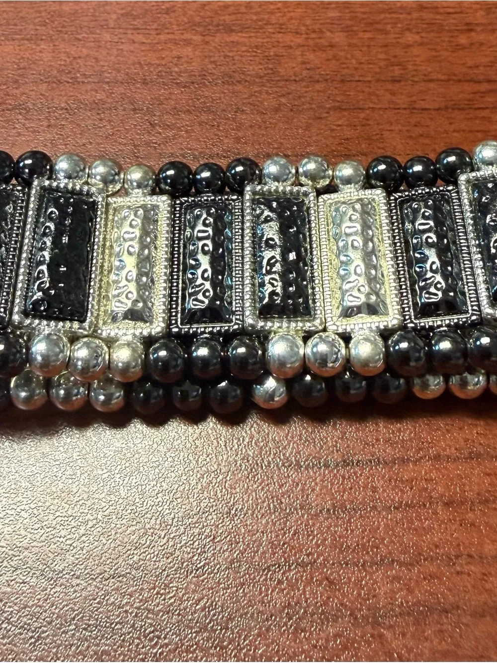 Multi-Strand Black and Silver Beaded Statement Bracelet